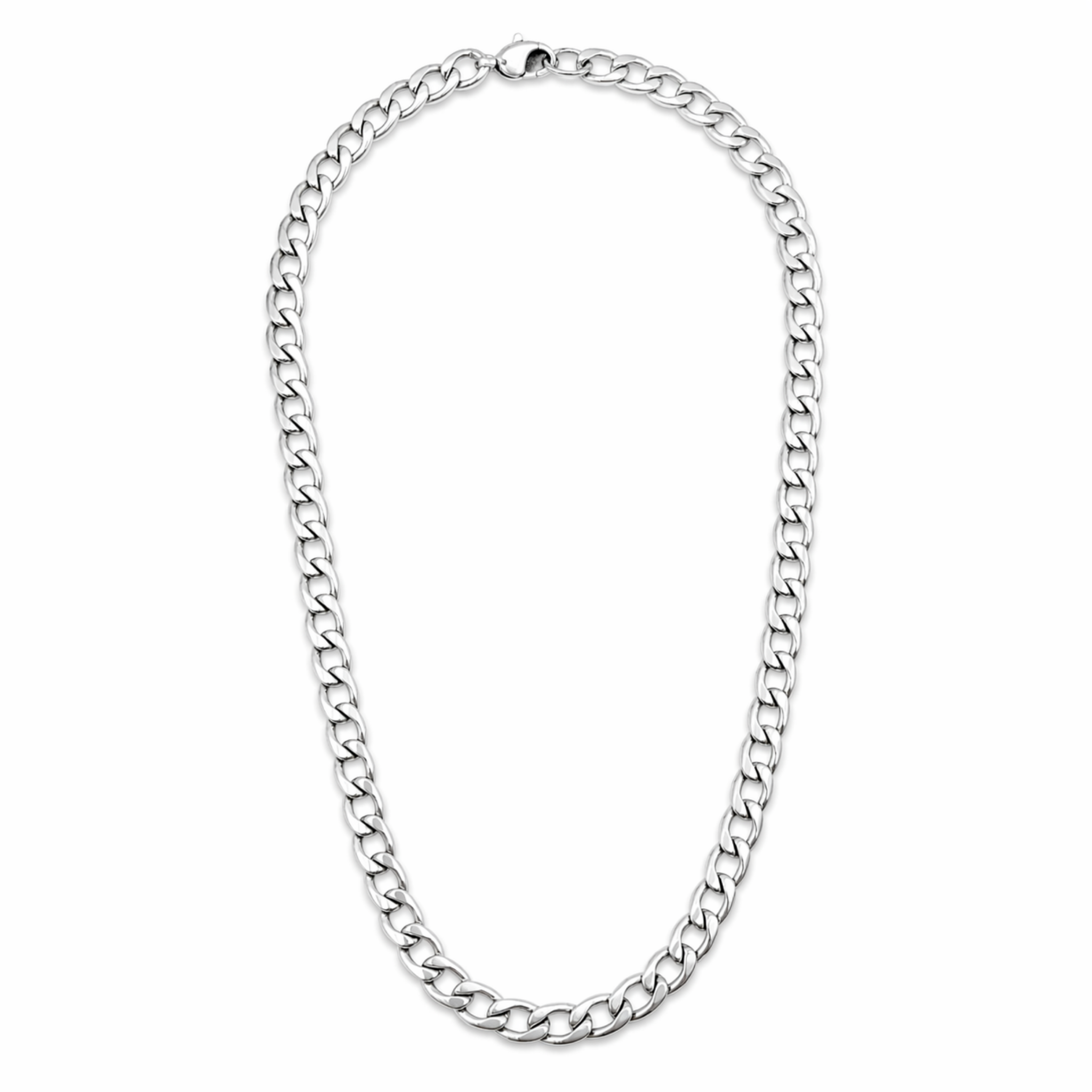 Stainless steel 7.5mm curb chain necklace full product view on white background