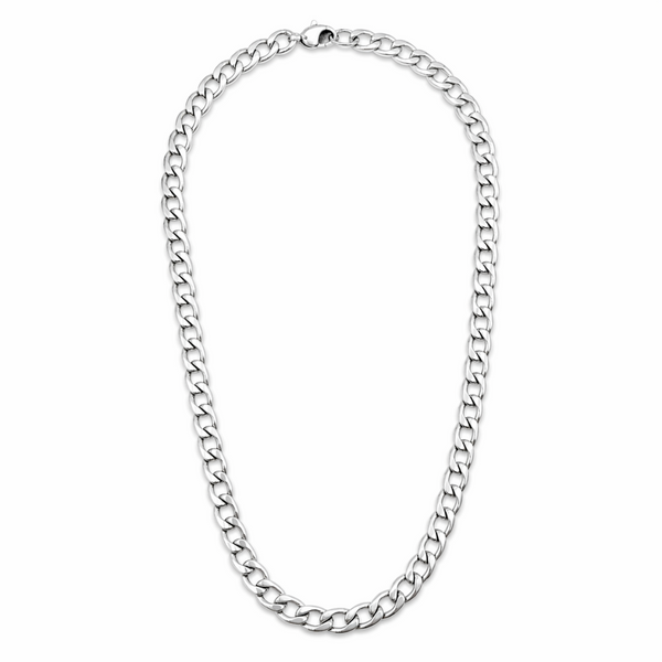 Stainless steel 7.5mm curb chain necklace full product view on white background