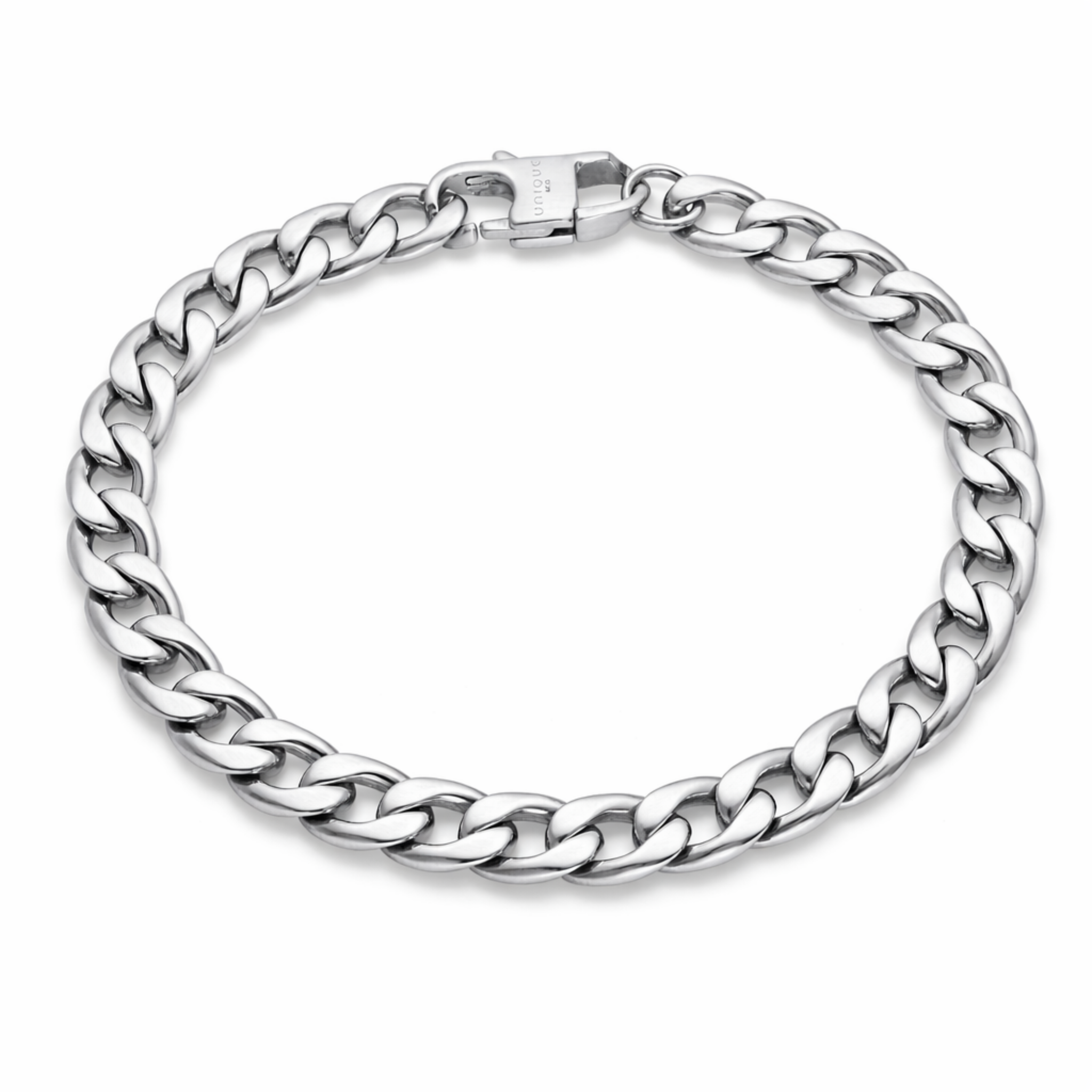 Stainless steel 7mm curb chain bracelet with flat interlocking links and matte finish