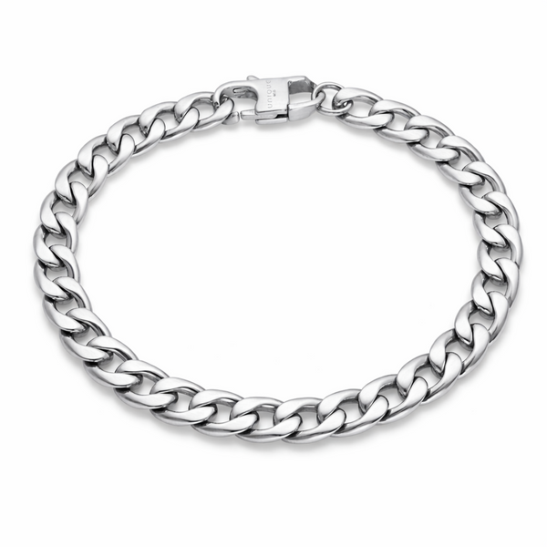 Stainless steel 7mm curb chain bracelet with flat interlocking links and matte finish