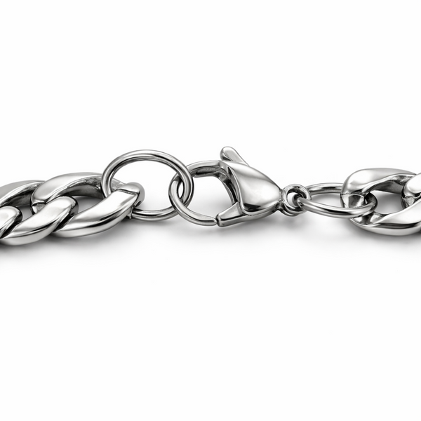 stainless steel 7mm curb chain necklace lobster clasp close up