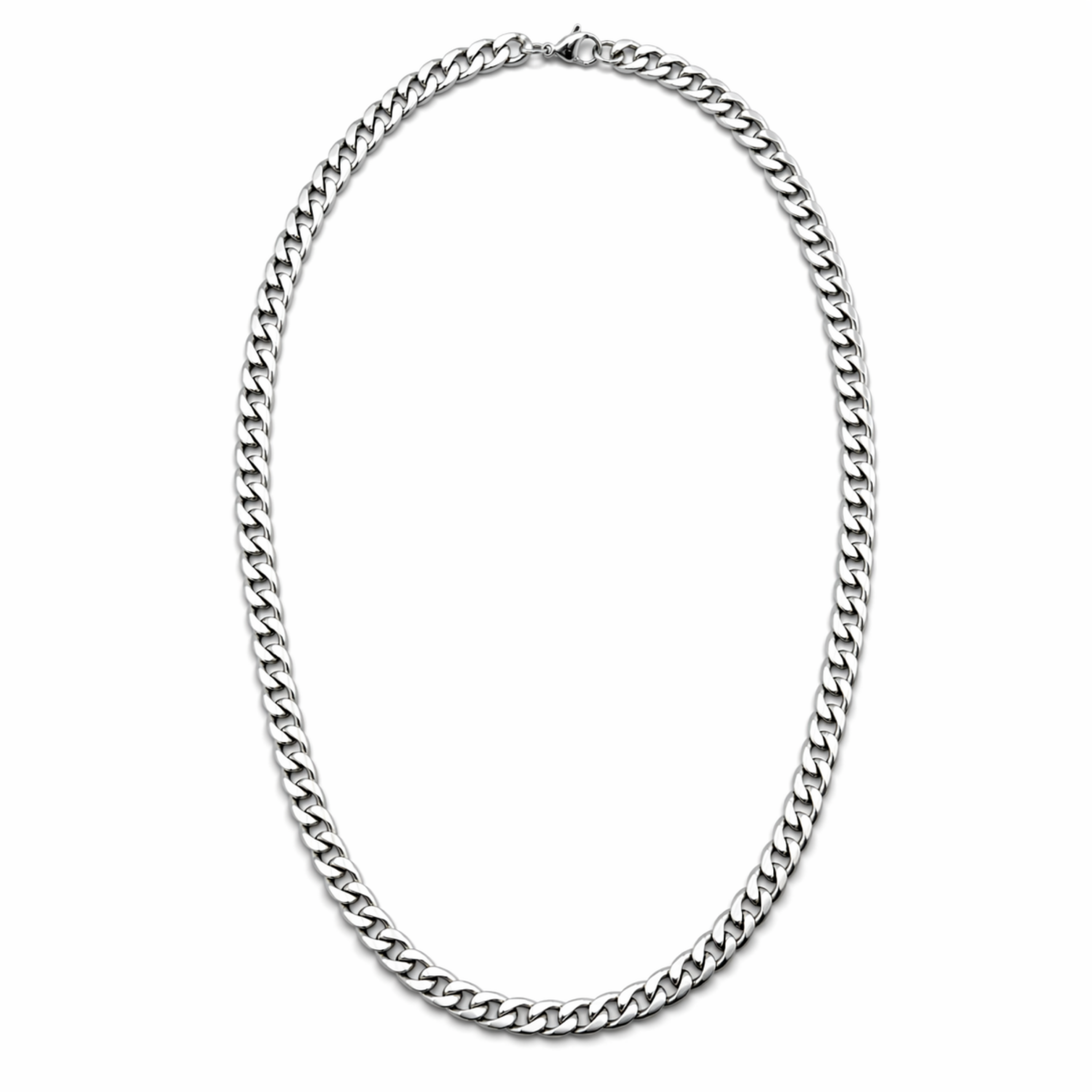 7mm stainless steel curb chain necklace full view on white background