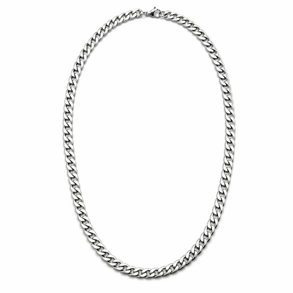 7mm stainless steel curb chain necklace full view on white background