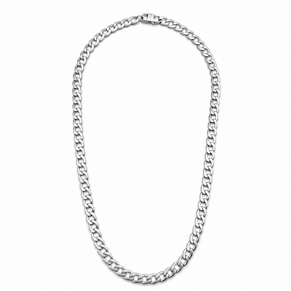 Stainless steel 7mm matte curb chain necklace full view on white background