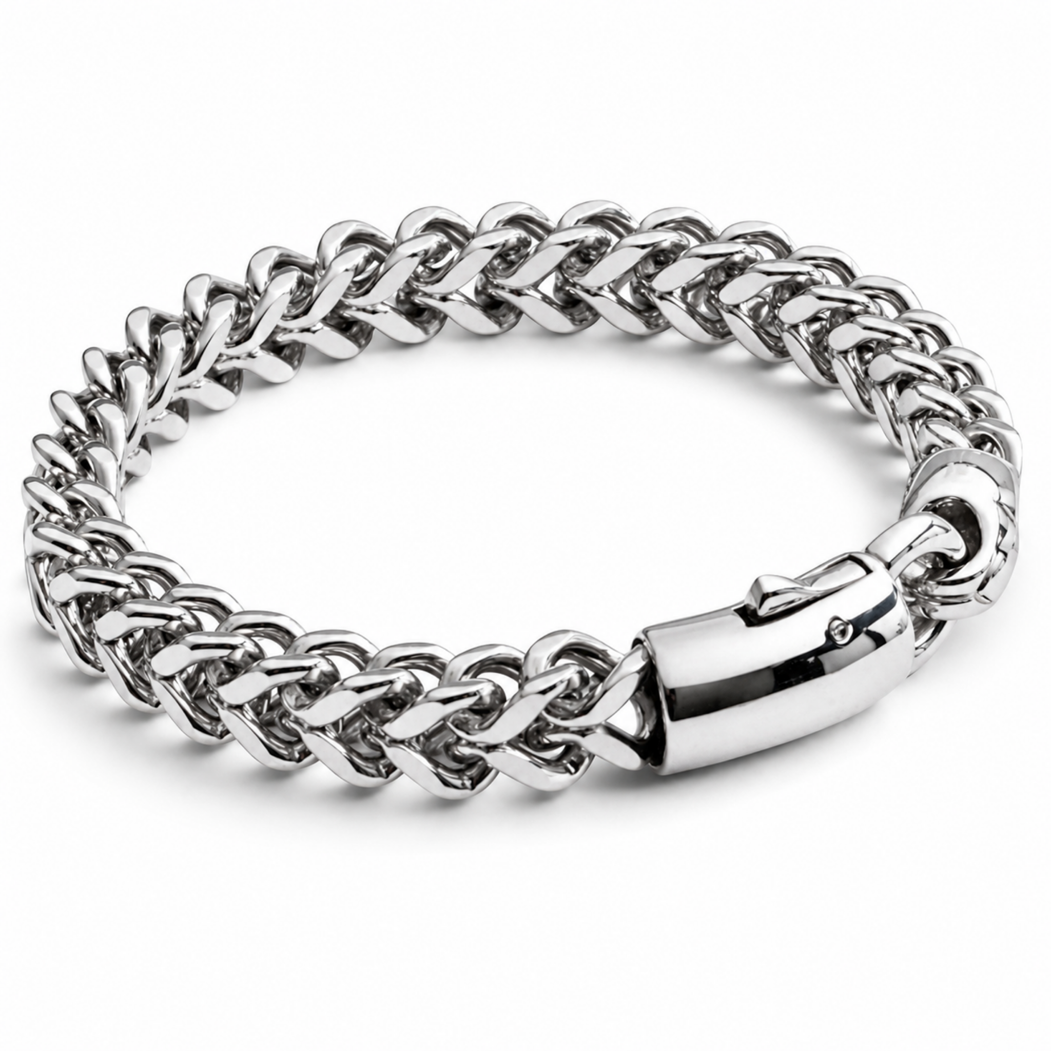 Stainless steel 8mm wheat chain bracelet with woven link design and polished finish