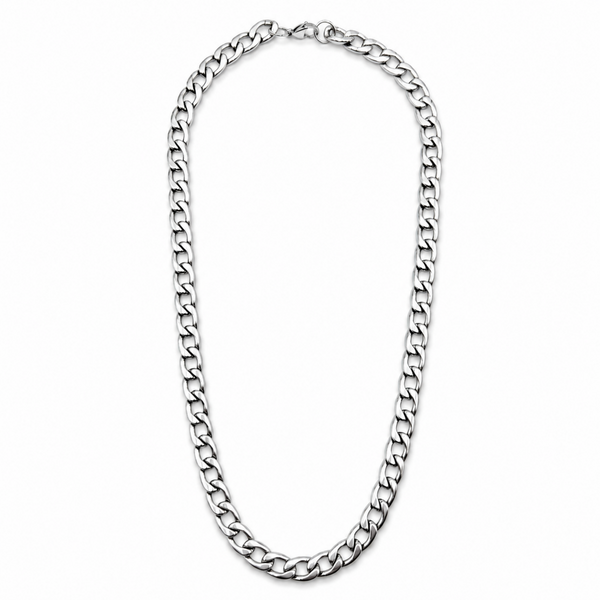 Stainless steel 9.5mm curb chain necklace full view on white background