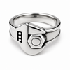 Front view of a stainless steel adjustable spanner ring with realistic wrench inspired detailing on a white background.
