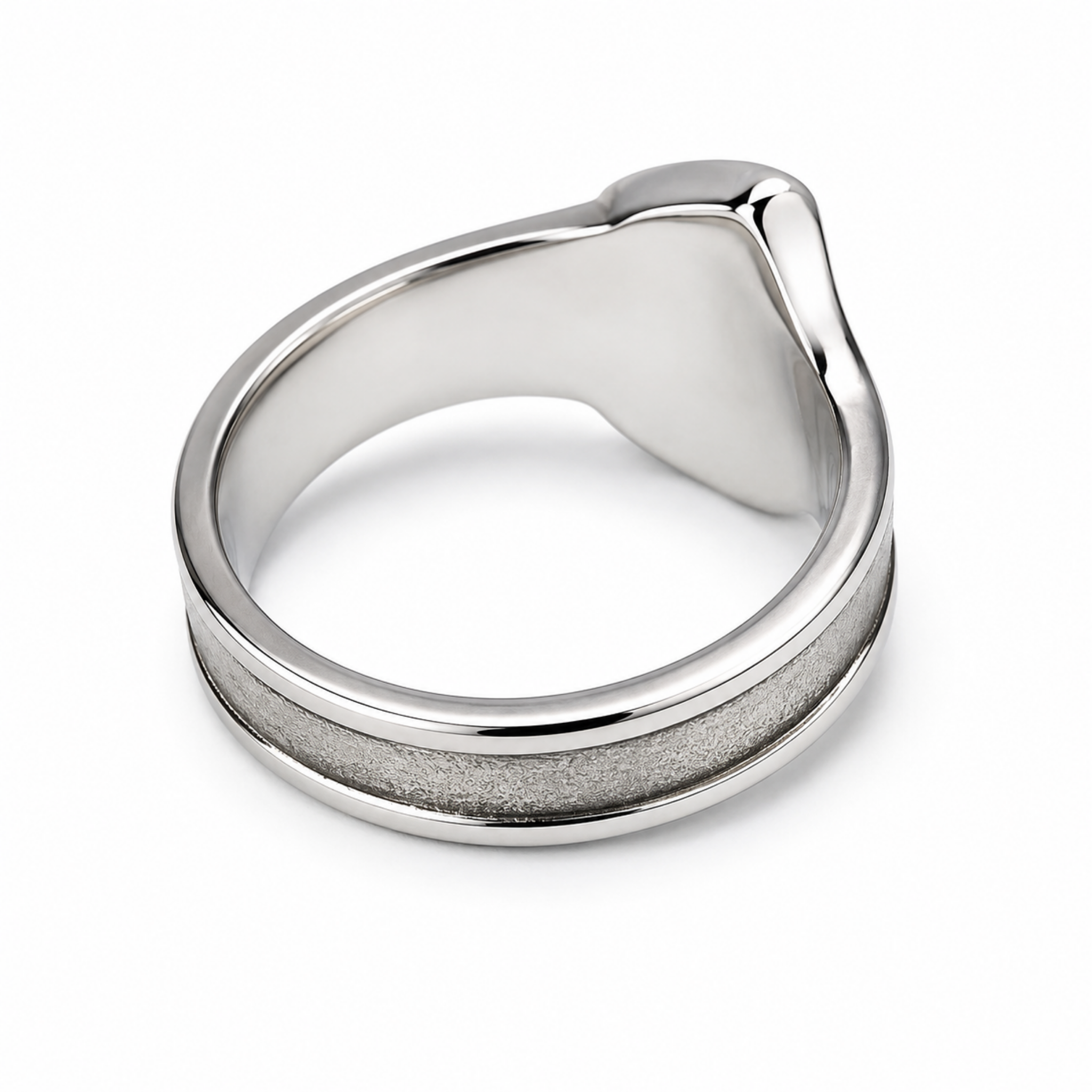 Rear view of a stainless steel adjustable spanner ring showing the adjustable open band and polished stainless steel finish on a white background.