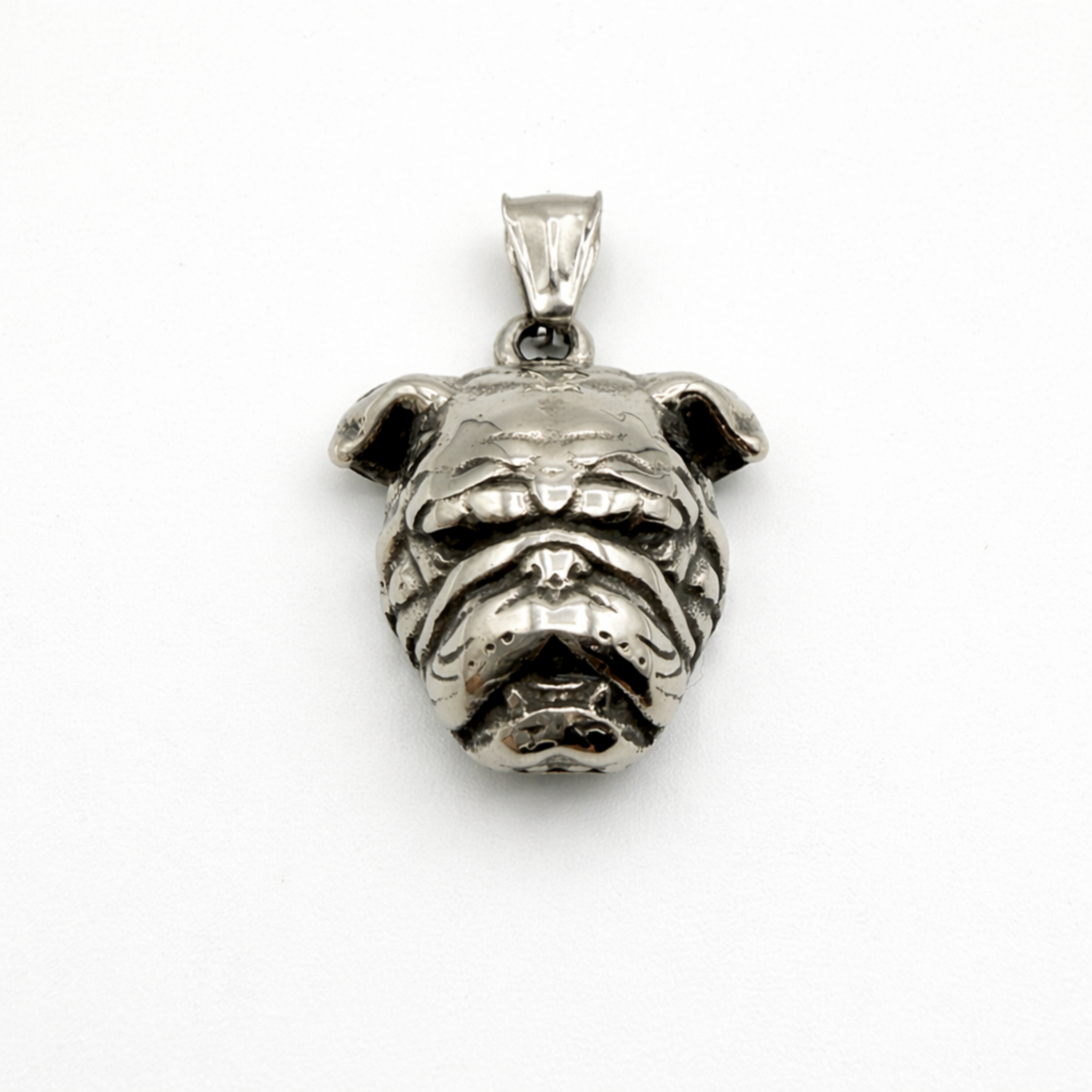 Stainless Steel Bulldog Head Pendant Necklace Optional 3mm Chain