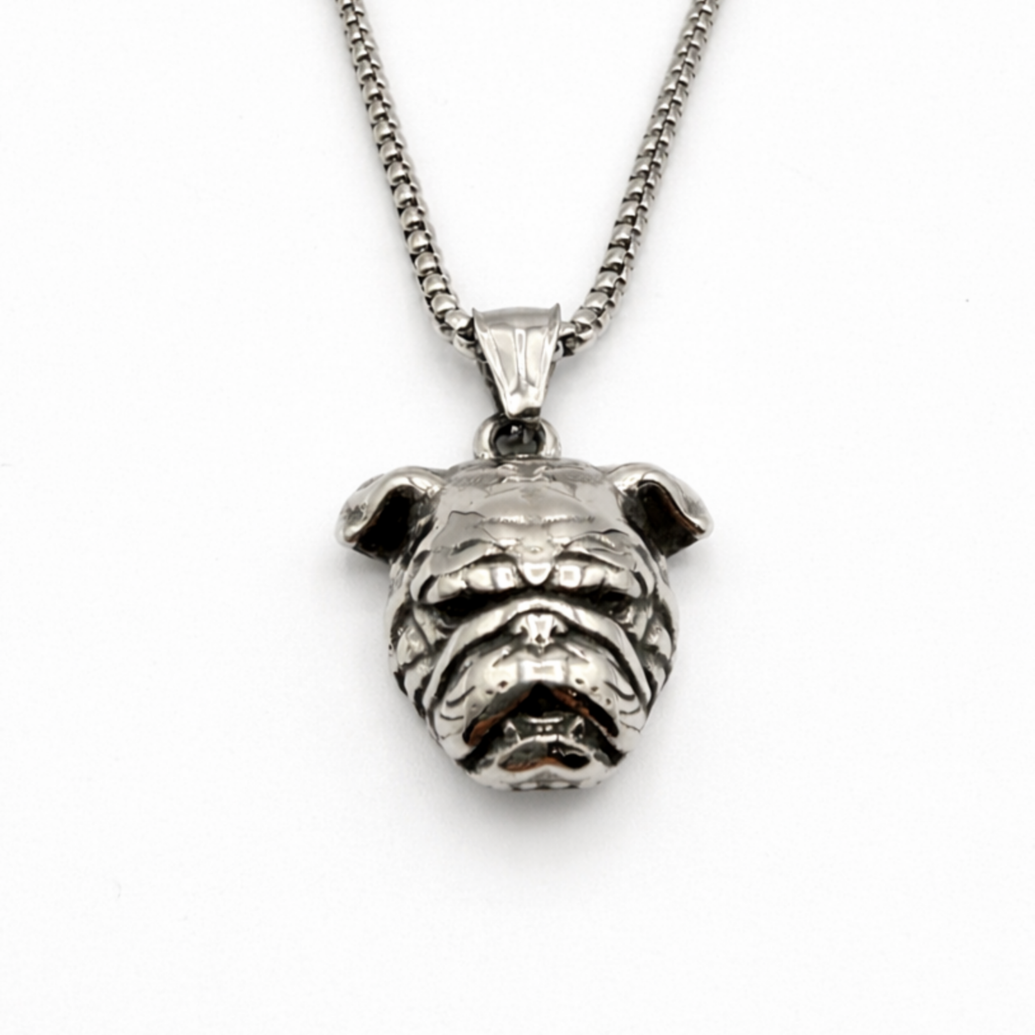 Stainless Steel Bulldog Head Pendant Necklace Optional 3mm Chain