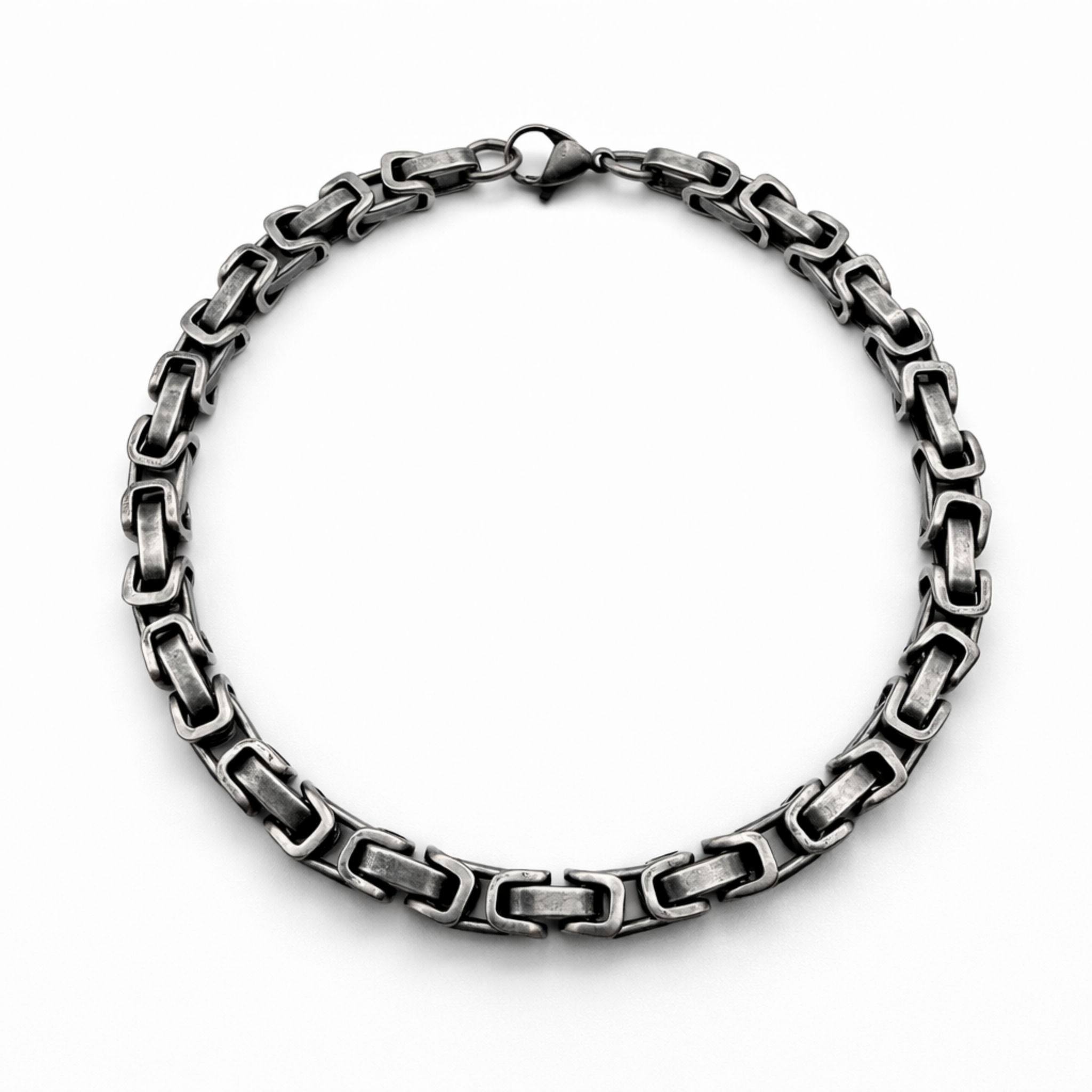 Stainless steel 6mm byzantine style chain bracelet with interlocking links and vintage finish