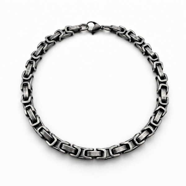 Stainless steel 6mm byzantine style chain bracelet with interlocking links and vintage finish