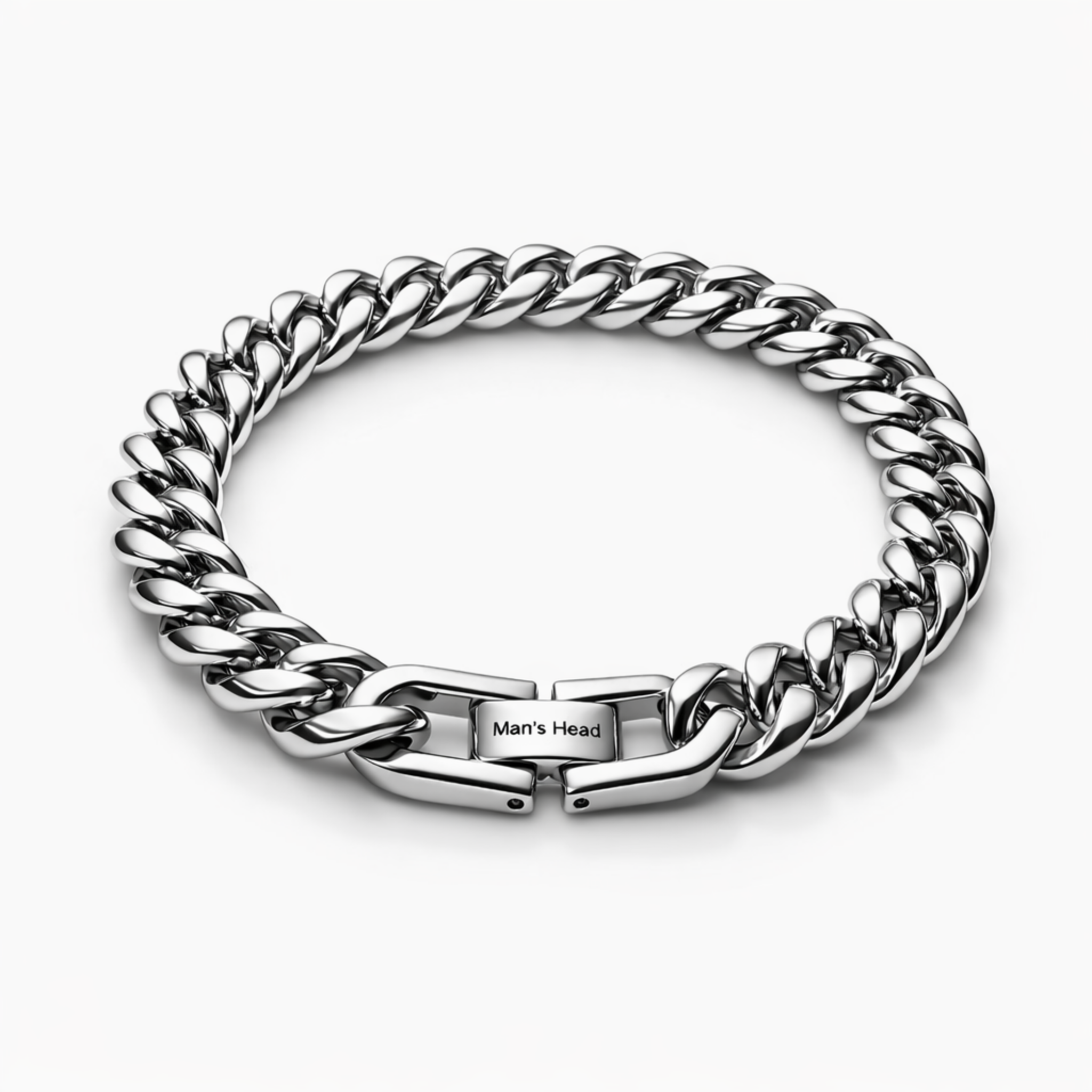 Stainless steel 10mm curb chain bracelet with flat links and high polish finish