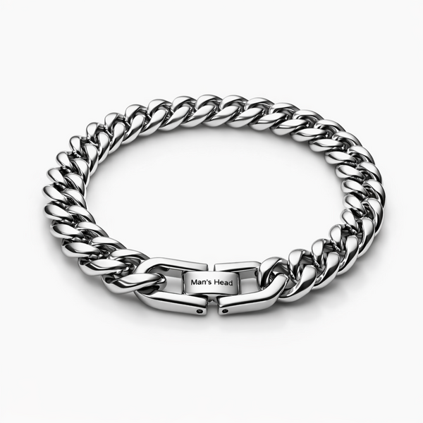 Stainless steel 10mm curb chain bracelet with flat links and high polish finish
