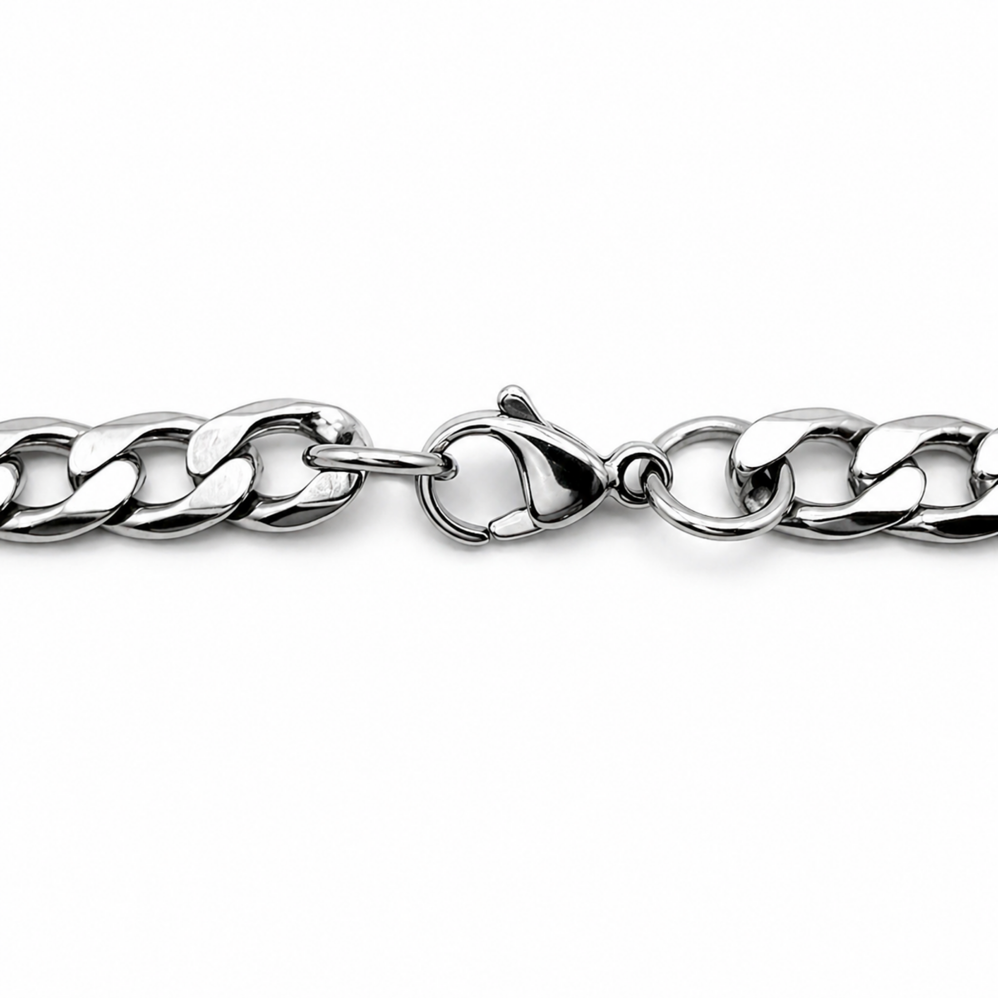 stainless steel flat curb chain necklace lobster clasp close up