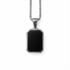 Stainless steel pendant with black agate stone inlay on 20 inch box chain white background