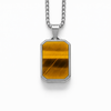Stainless steel pendant with tiger eye stone inlay on 20 inch box chain white background