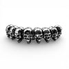 Close up detail of stainless steel skull bracelet skull links