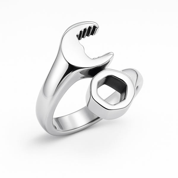 stainless steel spanner ring on a white background