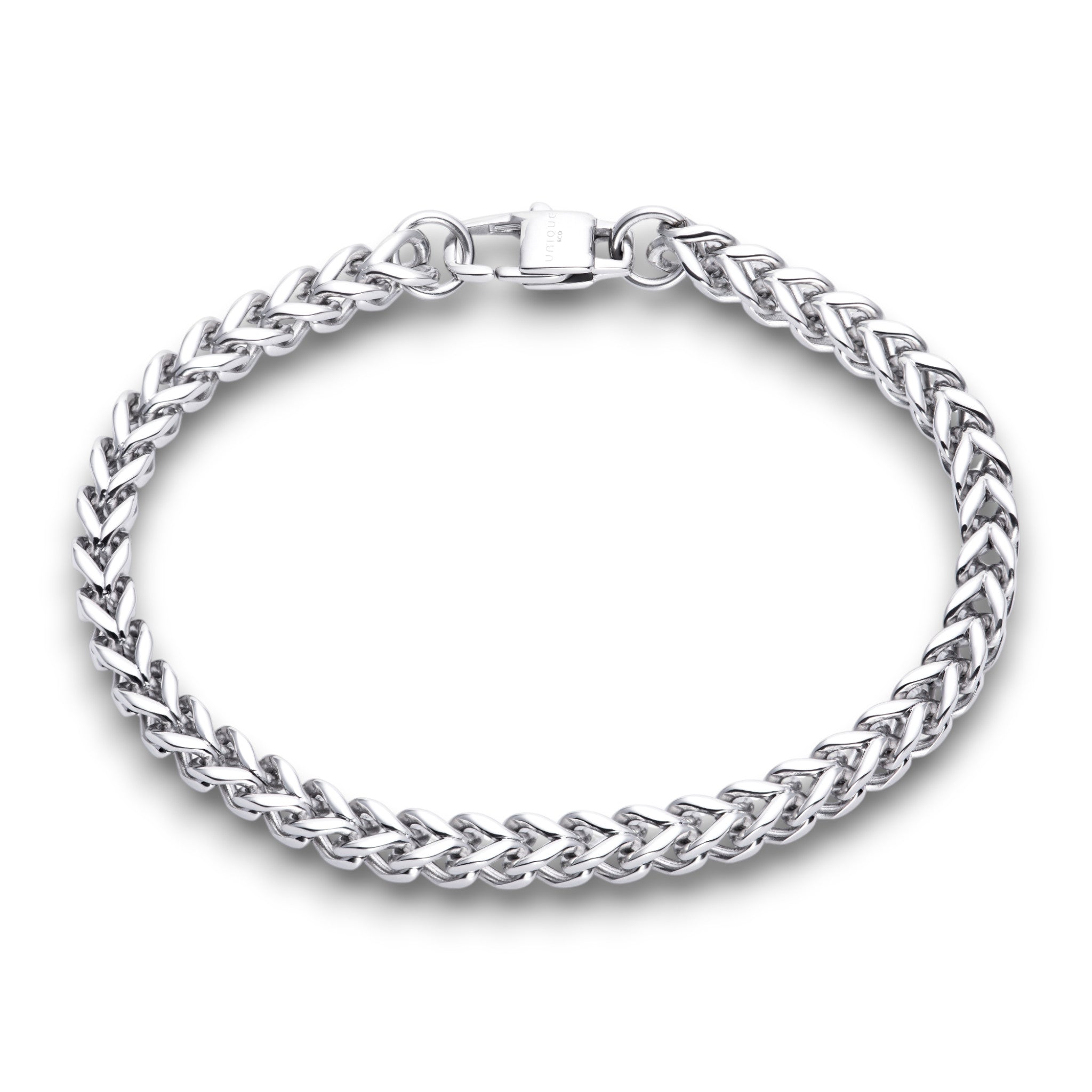 Stainless steel 5mm square wheat chain bracelet with polished finish and secure clasp