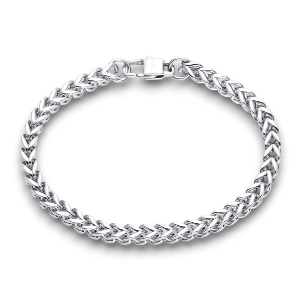 Stainless steel 5mm square wheat chain bracelet with polished finish and secure clasp