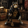 Steampunk resin jetpack monkey ornament in a vintage industrial man cave setting