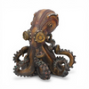 Steampunk octopus sculpture 15cm bronze effect resin with mechanical mask and detailed tentacles