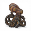 Steampunk octopus sculpture 15cm bronze effect resin side profile showing mechanical mask and detailed tentacles