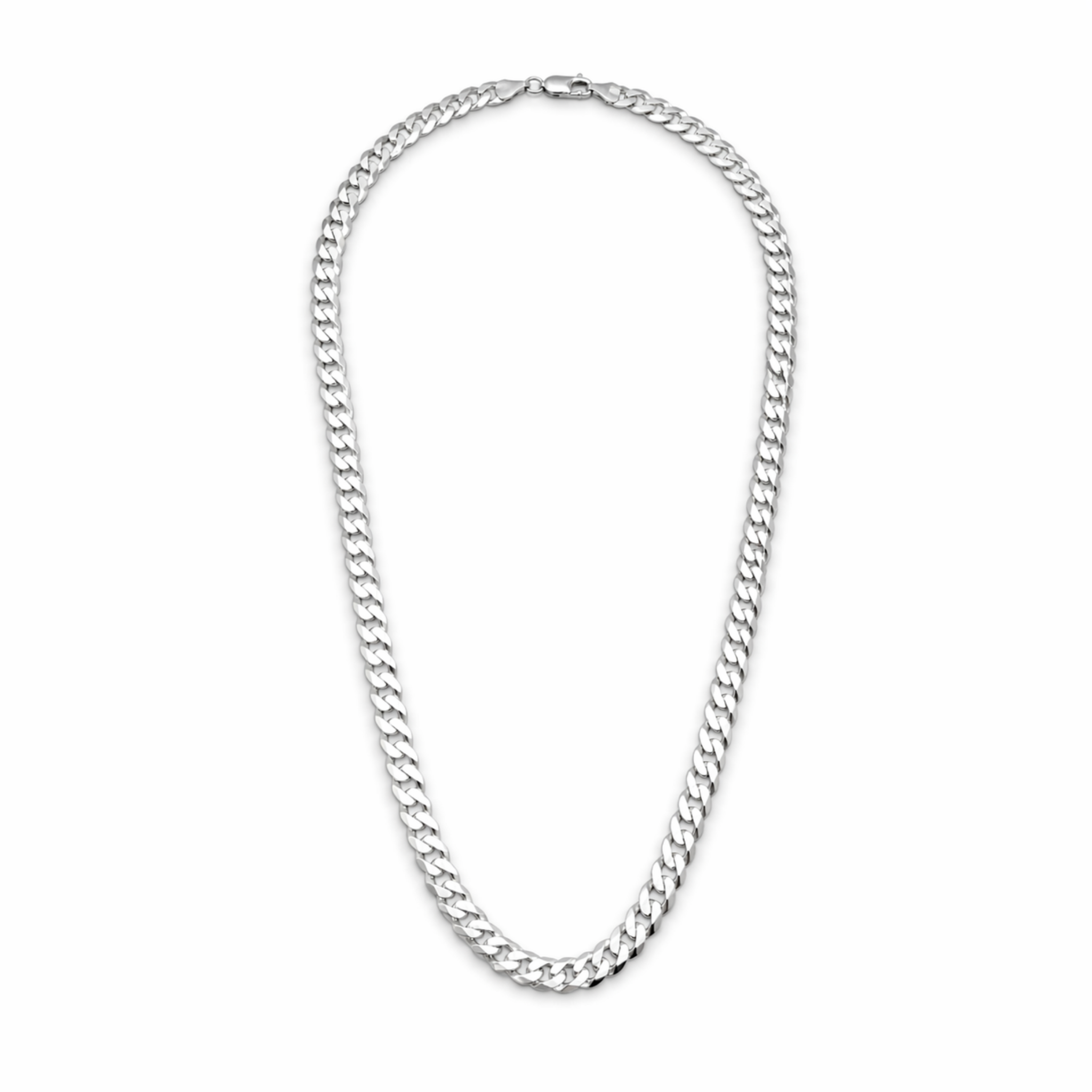 Sterling silver 7mm curb chain necklace 20 inch full product view on white background