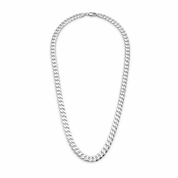 Sterling silver 7mm curb chain necklace 20 inch full product view on white background