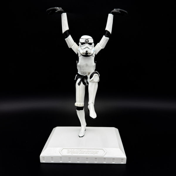 Officially licensed Stormtrooper Crane Kick figurine standing on one leg in a martial arts pose on a display base.