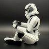 Officially licensed Stormtrooper gamer figurine left side view with headset, controller and blaster detail