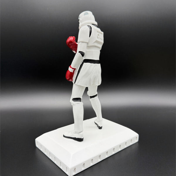 Officially licensed Stormtrooper The Greatest figurine left rear view showing boxing shorts and red boxing gloves