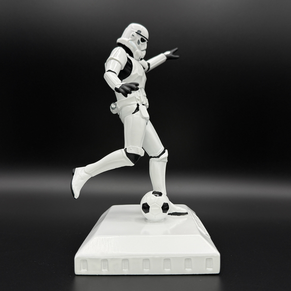 Stormtrooper football figure 17cm back of the net kicking ball resin collectible sci fi ornament display side angle