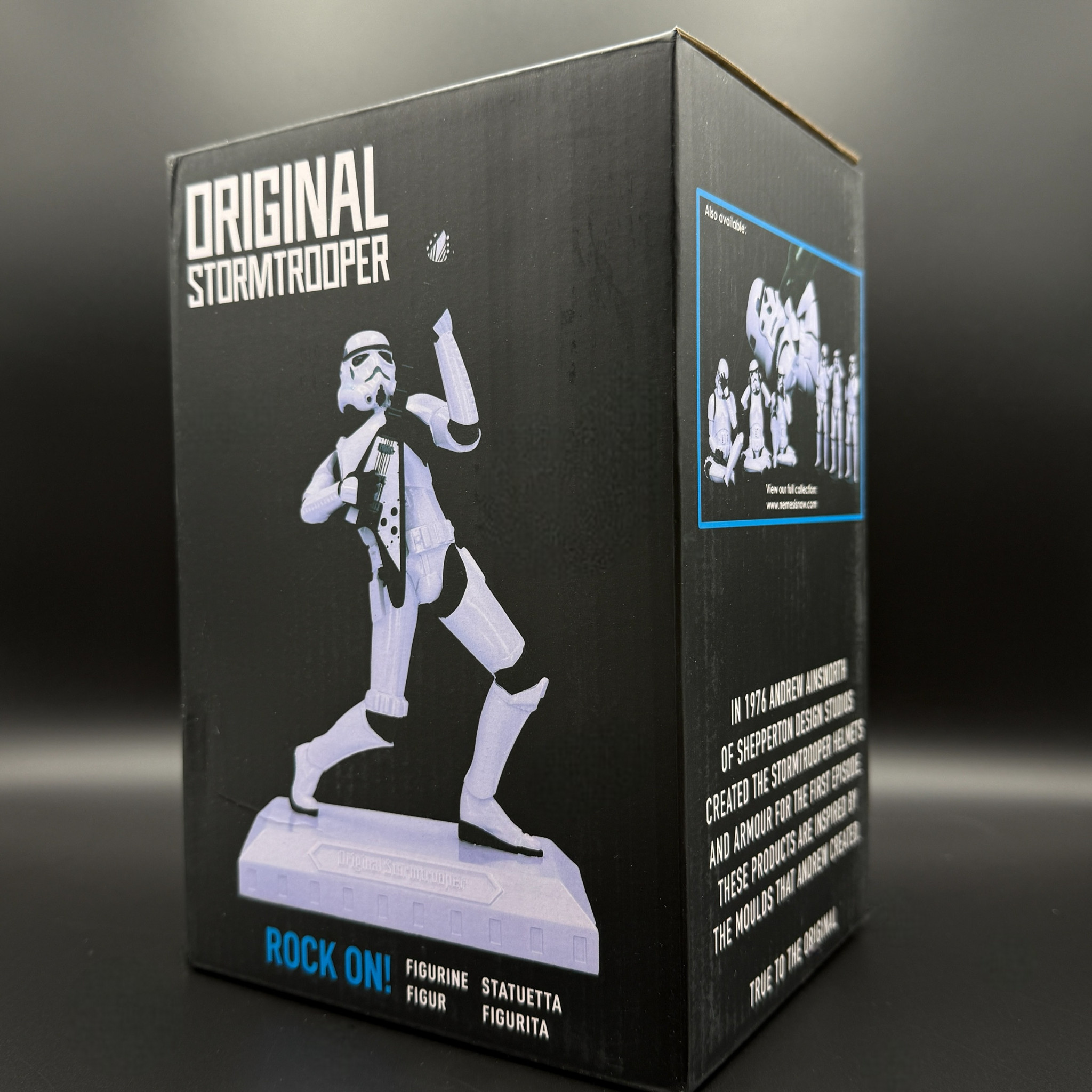 Stormtrooper rock on figure box packaging front view Star Wars collectible display packaging