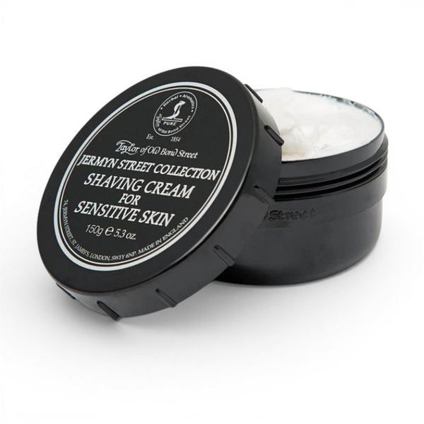 Opened Taylor of Old Bond Street Jermyn Street shaving cream bowl showing shaving cream inside