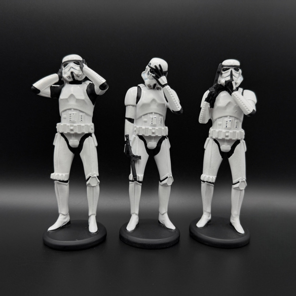 Three Wise Stormtroopers figures 14cm see no evil hear no evil speak no evil resin collectible