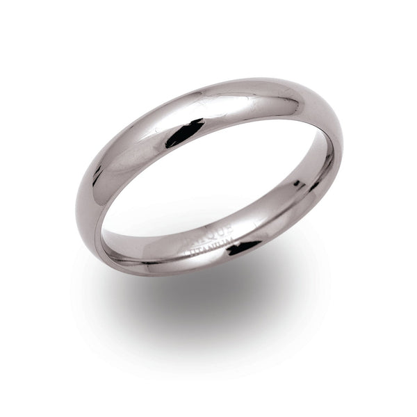titanium ring 4mm comfort fit with polished finish on white background