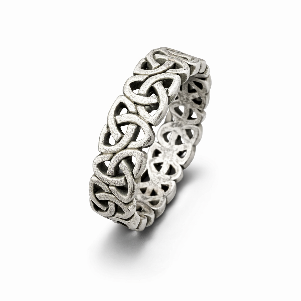 Stainless steel Viking triquetra band ring with Celtic knot design