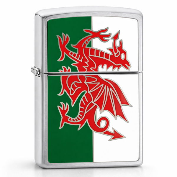 Welsh Flag Zippo windproof lighter with red dragon emblem design