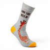 Wind Your Neck In novelty socks grey and yellow main view with giraffe design