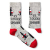 pair of wine themed socks with slogan and pattern