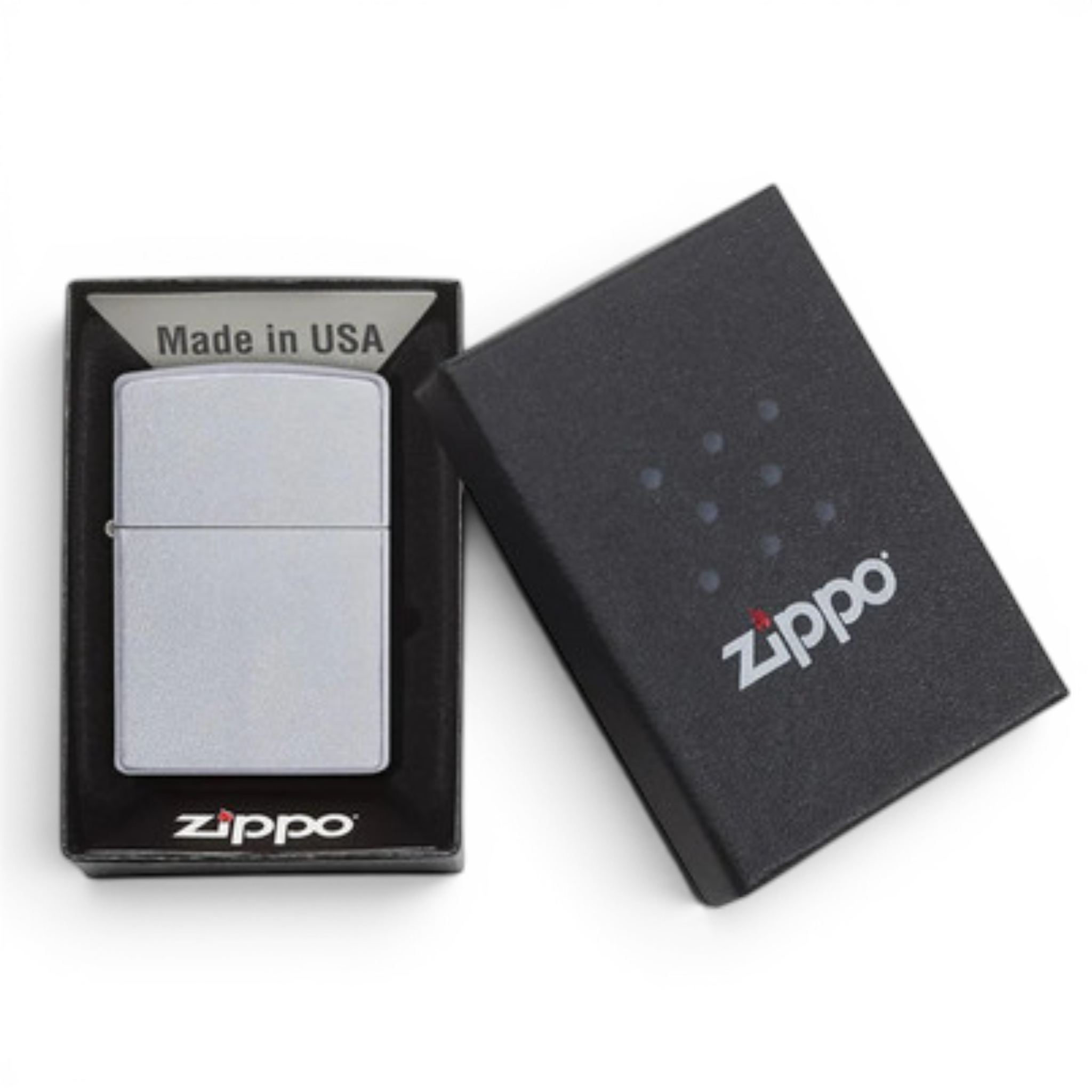 Zippo 205 satin chrome lighter in official Zippo gift box