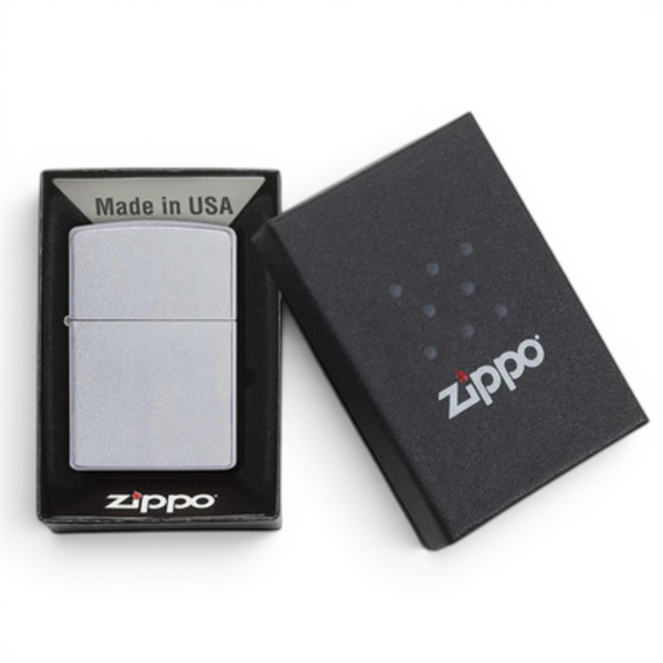Zippo 205 satin chrome lighter in official Zippo gift box