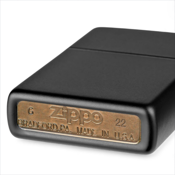 Zippo 218 black matte lighter base showing authentic bottom stamp markings