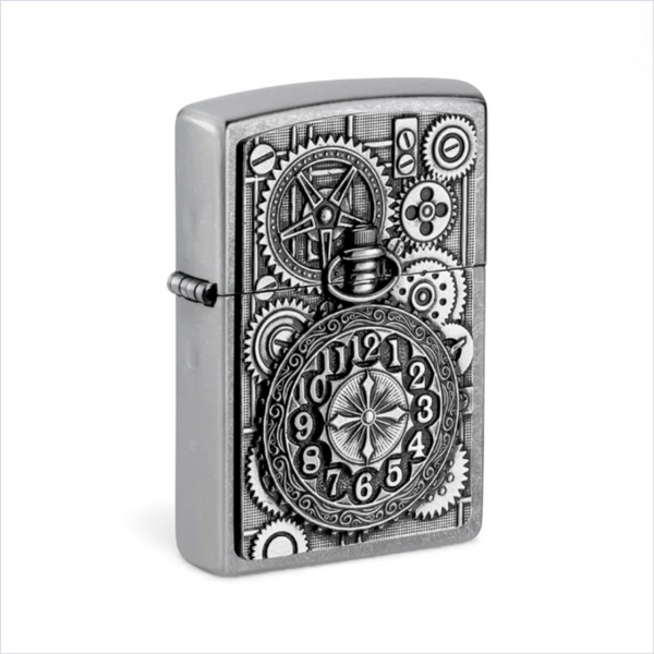 Zippo 250 high polish chrome windproof lighter with pocket watch emblem design