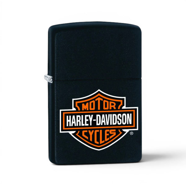 Zippo Harley-Davidson Classic Logo Black Matte windproof lighter featuring the iconic Bar and Shield emblem.