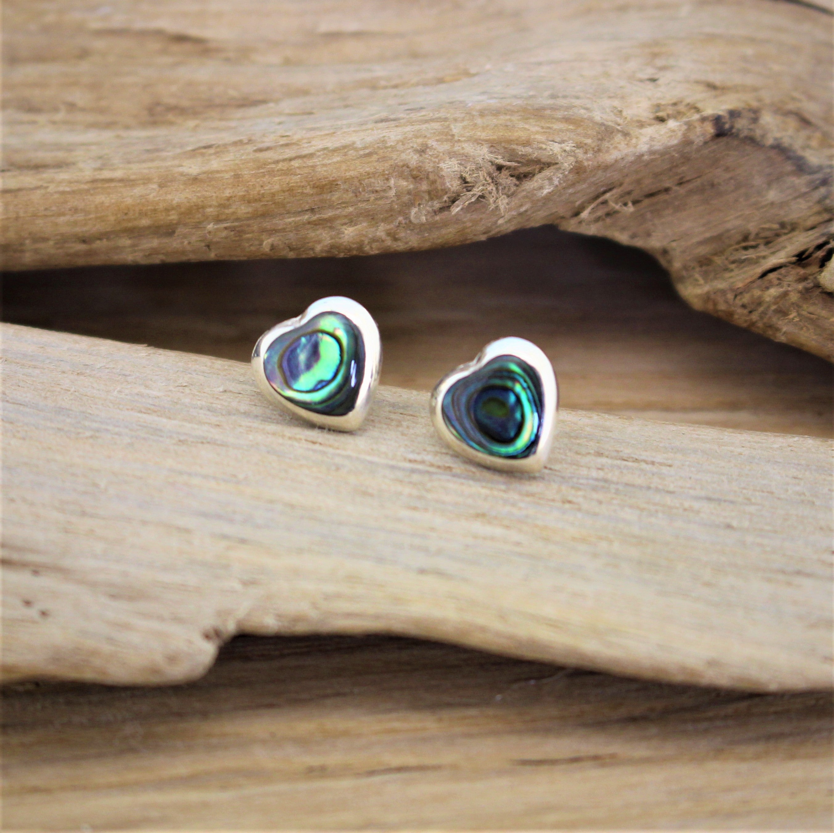 Silver and Shell Heart Stud Earrings