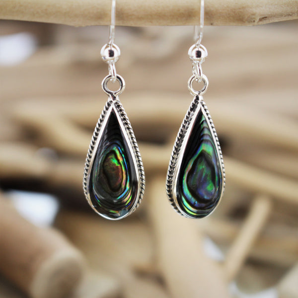Silver and Abalone Shell Hook Earrings