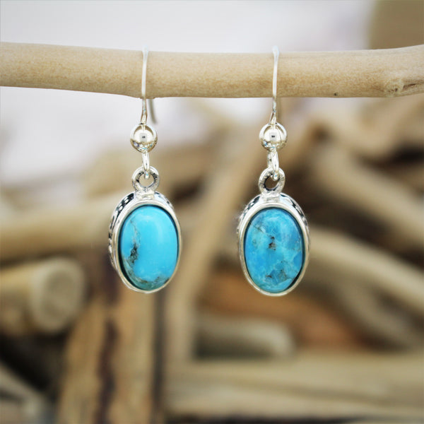 Oval Turquoise Silver Hook Earrings